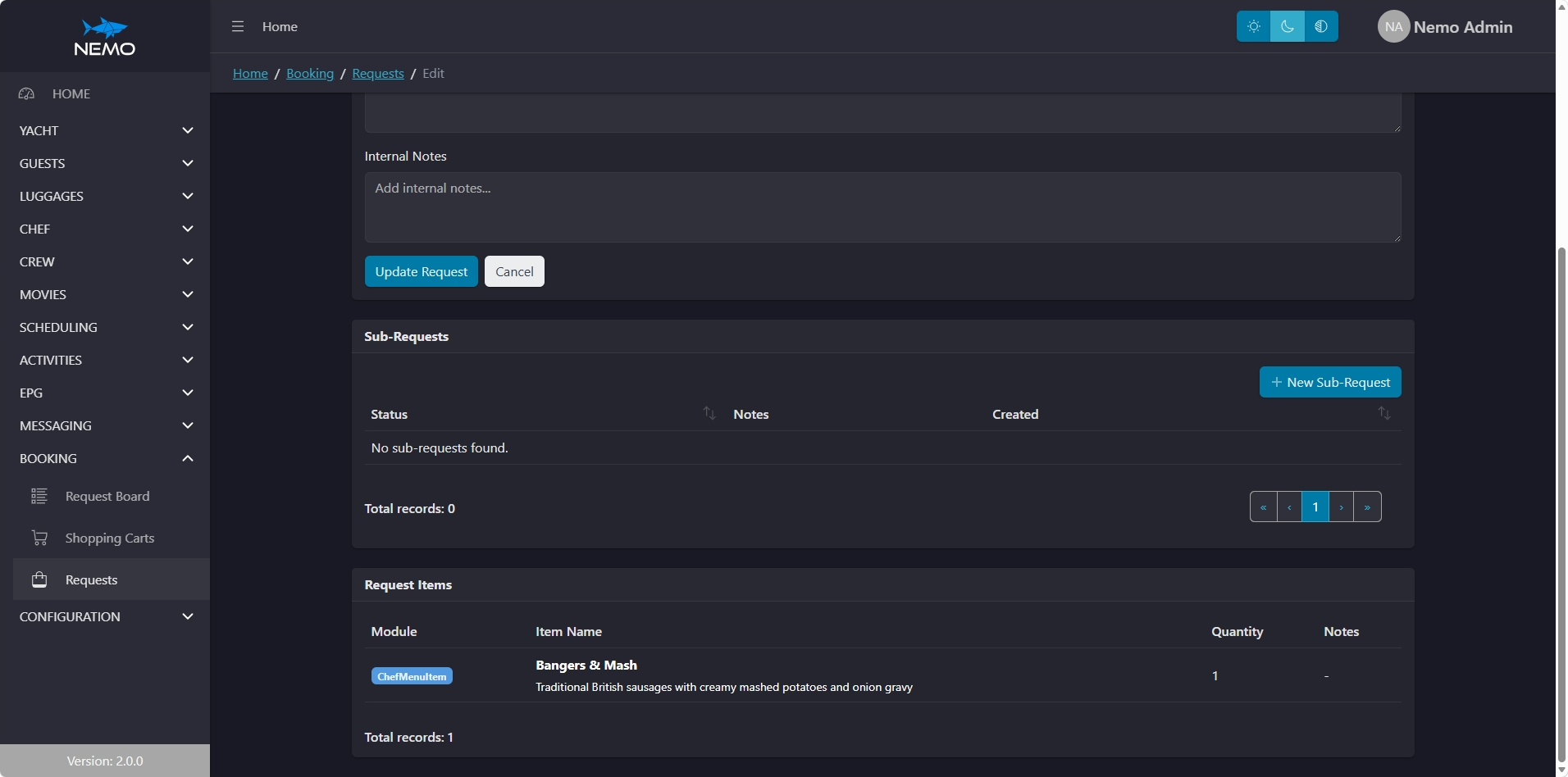 NEMO additional request management view