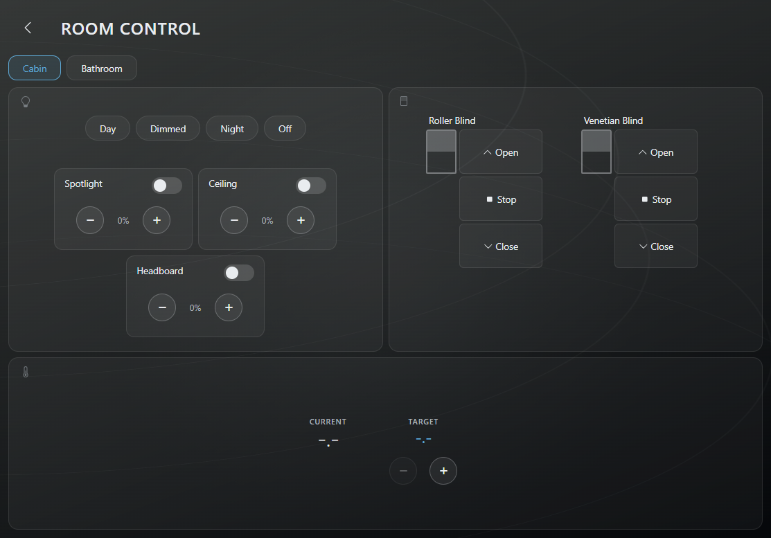PACK UI screenshot of room control
